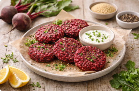 Rote Beete Patties mit Joghurt Dip
