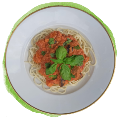 Sommer-Spaghetti mit Aubergine und Tomaten