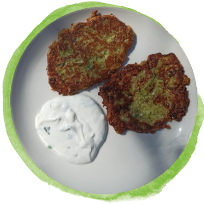 Zucchini-Puffer mit Joghurt-Minz-Dip