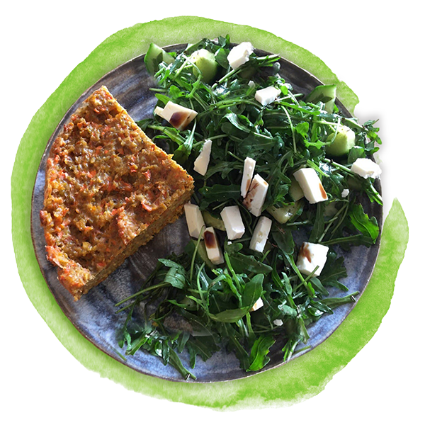 Italienischer Karotten-Auflauf mit Rucola-Gurken-Salat