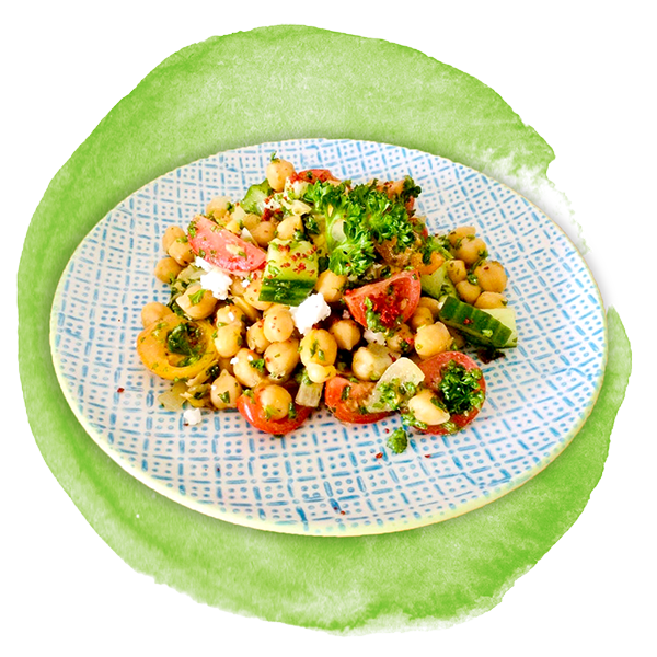 Kichererbsen- Sattmacher-Salat mit knackigem Gemüse