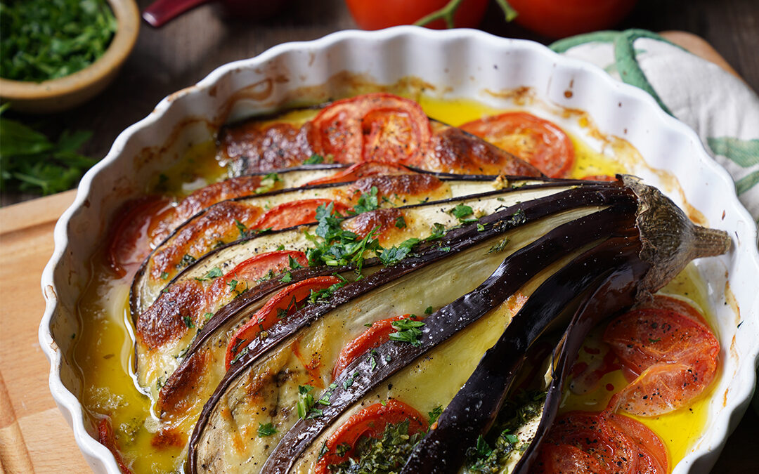 Gebackene Aubergine mit Zitronen-Dip