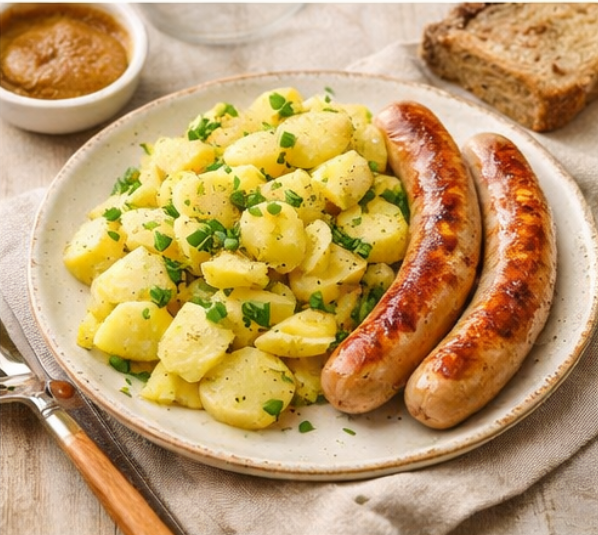Bayrischer Kartoffelsalat mit Bratwurst