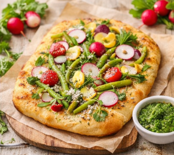 Frühlings Focaccia mit Radieschenpesto